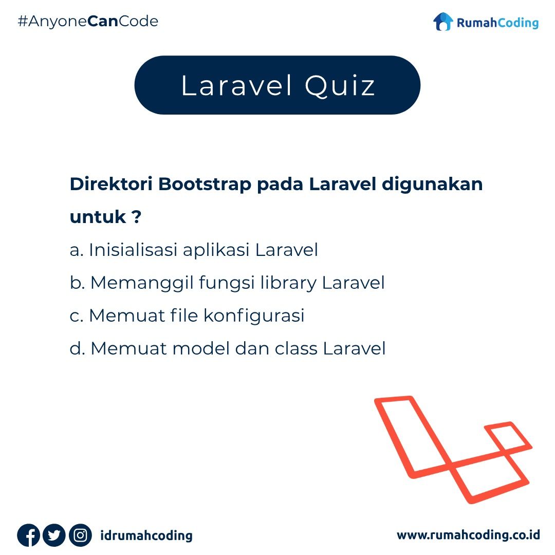 idrumahcoding's tweet image. "Thursday and… QUIZ DAY"⠀⠀⠀.
Sumber: online interview questions⠀
.
Follow @idrumahcoding for daily updates, cek website kami di rumahcoding.co.id
.
#Laravel #laravelQuiz #quiz #bootstrap #webdeveloper #coding #programmer #kursuscoding #belajarcoding #rumahcoding
