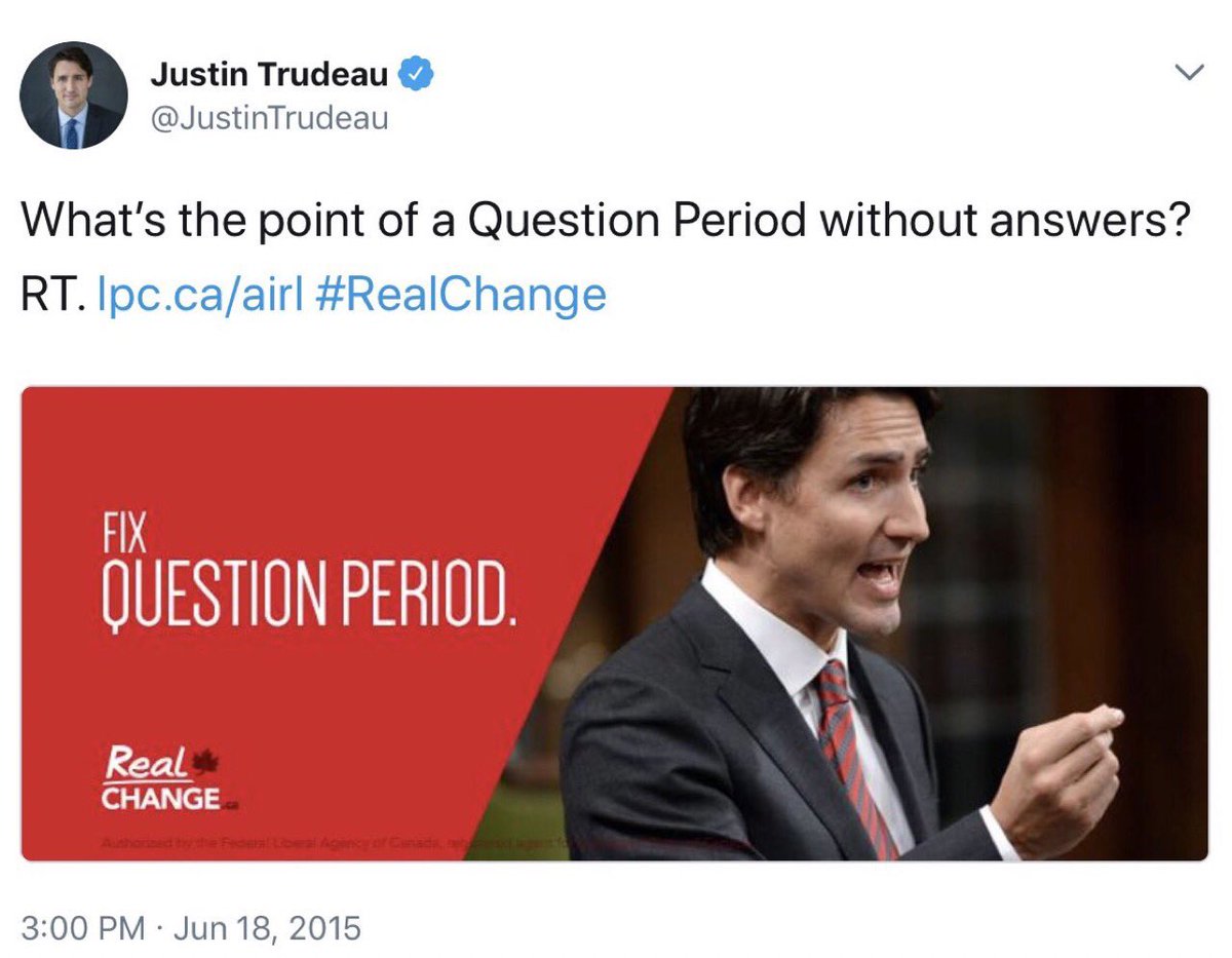 k2pointO's tweet photo. @dubsndoo @LakesPlace I am old enough to remember when @JustinTrudeau said this to Canadians:
What’s the point of a Question Period without answers?#RealChange? #RealShame
Things sure do change once you’ve been elected!
#brokenelectionpromises
#cdnpoli #trudeau https://t.co/DPE7ZwZzer