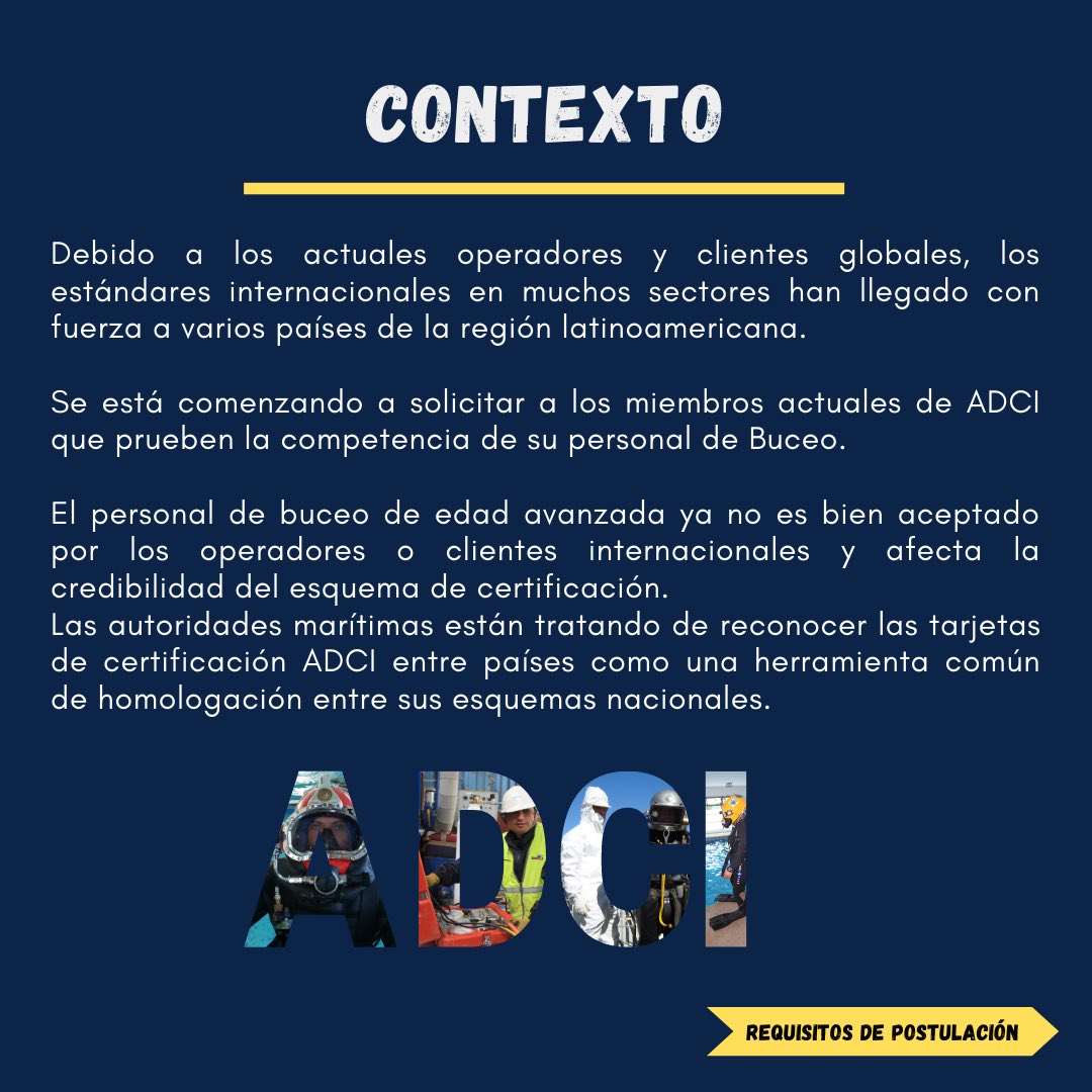 ProsubLtda's tweet photo. Programa diseñado exclusivamente para los buzos comerciales nacionales con experiencia que deseen postular a la certificación ADCI~
•Consulta por el programa!! En él encontrarás detalles, precio, duración, etc.
•Se reciben postulaciones para revisión hasta el 31 de AGOSTO. https://t.co/pWUXObkeci