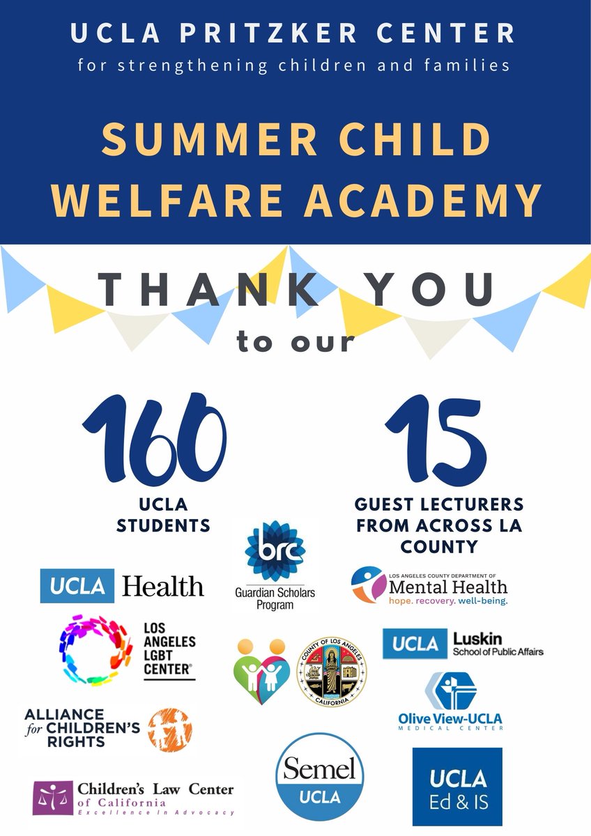 UCLA Pritzker Center (@uclapritzker) on Twitter photo A big thank you to all who made the Summer Child Welfare Academy a huge success for our students! <a href="/UCLA_BRC/">UCLA BRC</a> <a href="/UCLAHealth/">UCLA Health</a> <a href="/LALGBTCenter/">Los Angeles LGBT Center</a> <a href="/clccal/">CLC California</a> <a href="/lacountydcfs/">LA County Dept. of Children and Family Services</a> <a href="/KidAlliance/">Alliance for Children's Rights</a> <a href="/UCLALuskinSW/">UCLA Luskin Social Welfare</a> @Wellbeing4LA_ <a href="/OliveViewUCLA/">Olive View UCLA</a> @uclagseis <a href="/UCLASemel/">UCLA Semel Institute</a> A big thank you to all who made the Summer Child Welfare Academy a huge success for our students! <a href="/UCLA_BRC/">UCLA BRC</a> <a href="/UCLAHealth/">UCLA Health</a> <a href="/LALGBTCenter/">Los Angeles LGBT Center</a> <a href="/clccal/">CLC California</a> <a href="/lacountydcfs/">LA County Dept. of Children and Family Services</a> <a href="/KidAlliance/">Alliance for Children's Rights</a> <a href="/UCLALuskinSW/">UCLA Luskin Social Welfare</a> @Wellbeing4LA_ <a href="/OliveViewUCLA/">Olive View UCLA</a> @uclagseis <a href="/UCLASemel/">UCLA Semel Institute</a>