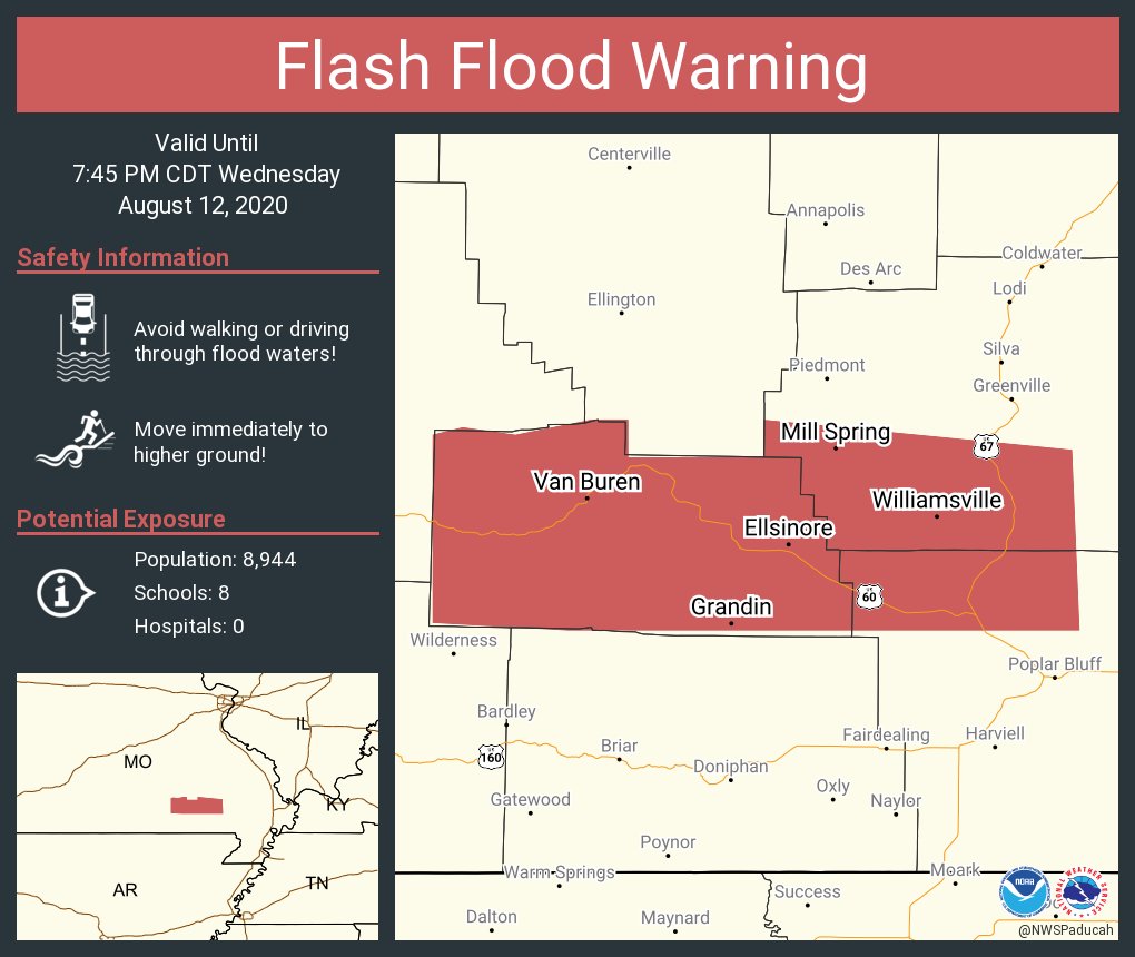Flash Flood Warning including Van Buren MO, Ellsinore MO, Williamsville