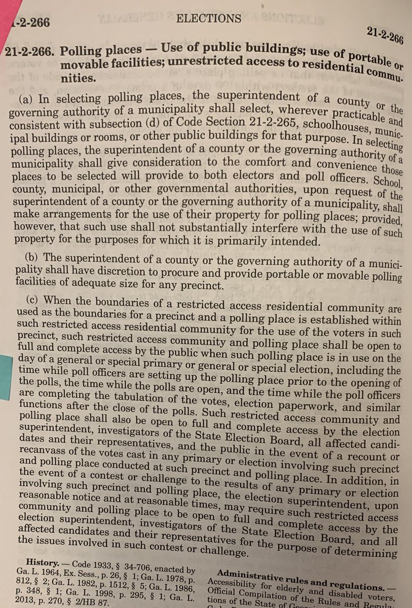 Subsection (c) is code section requiring that the public be allowed to observe poll workers shutting down the polling place after polls close. h/t Jorge Balbona 11/