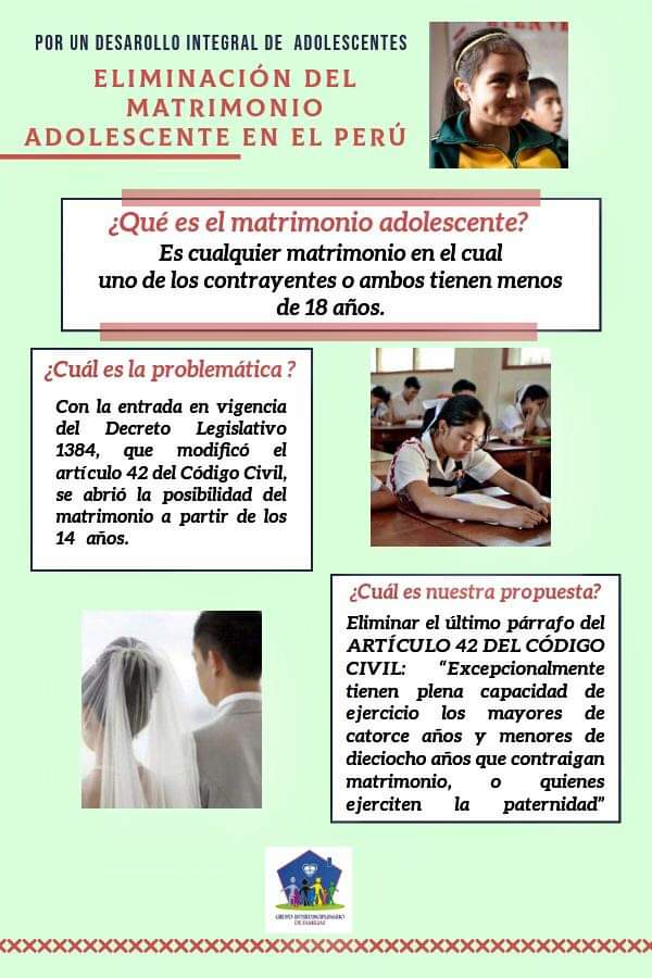 GIFAMILIAS's tweet photo. Desde #GIFAMILIAS les compartimos esta infografía sobre el matrimonio adolescente y en qué consiste el Proyecto de Ley N 5871/2020- CR.
#AdolescenciaLibredeMatrimonio
Les pedimos por favor su máxima difusión, puesto que es un tema que nos concierne a tod@s como sociedad 💯🔝 https://t.co/NxJhHbUxgV