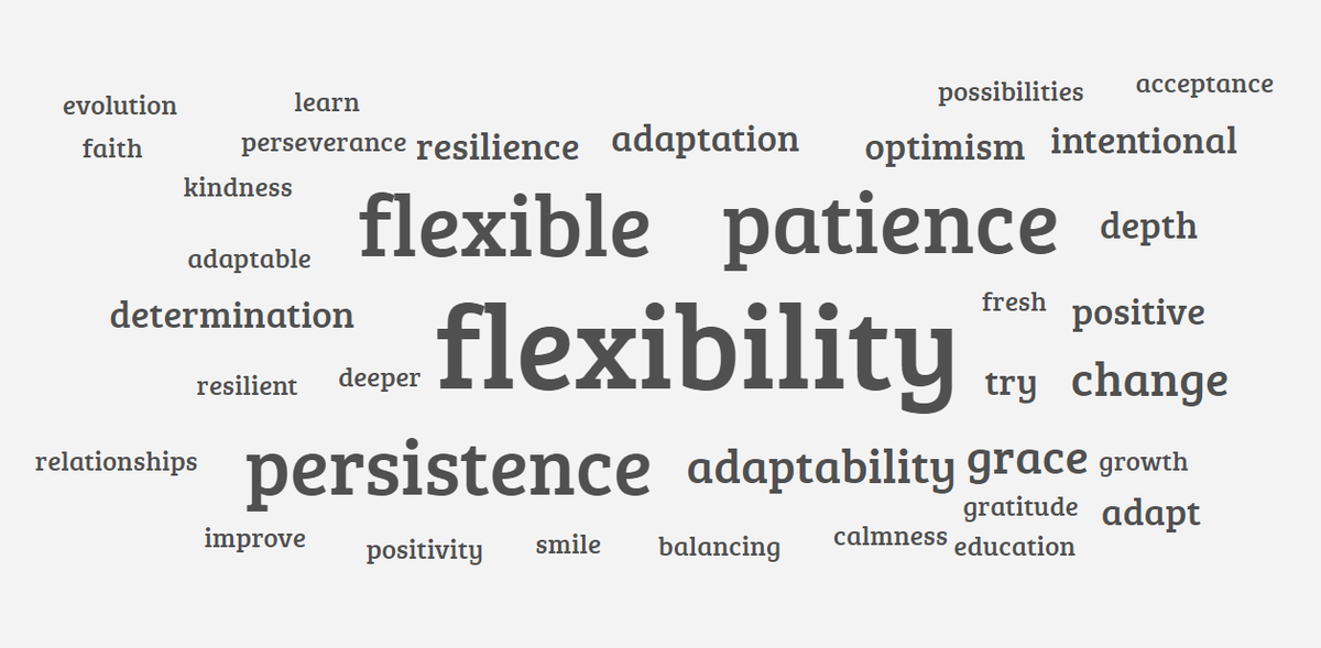 eplybon's tweet photo. I love that the answers teachers gave in my session today when asked "what is your growth word for the year" is this result - such a positive mindset! @KellerISD #KU2RemoteReady https://t.co/HYsjfOVV8p