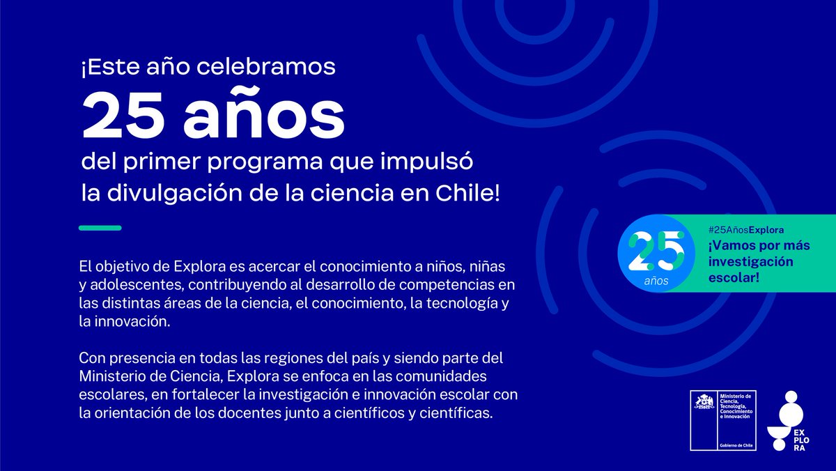 MasCienciaChile's tweet photo. Muchas felicidades @explora_cl por sus 25 años 🎂🥳 #25añosExplora #mascienciaparachile @MasCiencia https://t.co/lFhklDJN5i