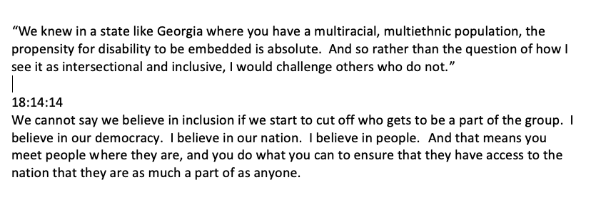 WordsFoodArt's tweet photo. My sick and disabled body choked up when @staceyabrams got to this part in her introductory talk w/ @ADA25AdvLeaders just now. Intersectional inclusion is not a hard concept, humans.
Very thankful for this discussion. (It's so well sensorily run, too.) #DisabilityPowerInfluence https://t.co/BT73vSAePa
