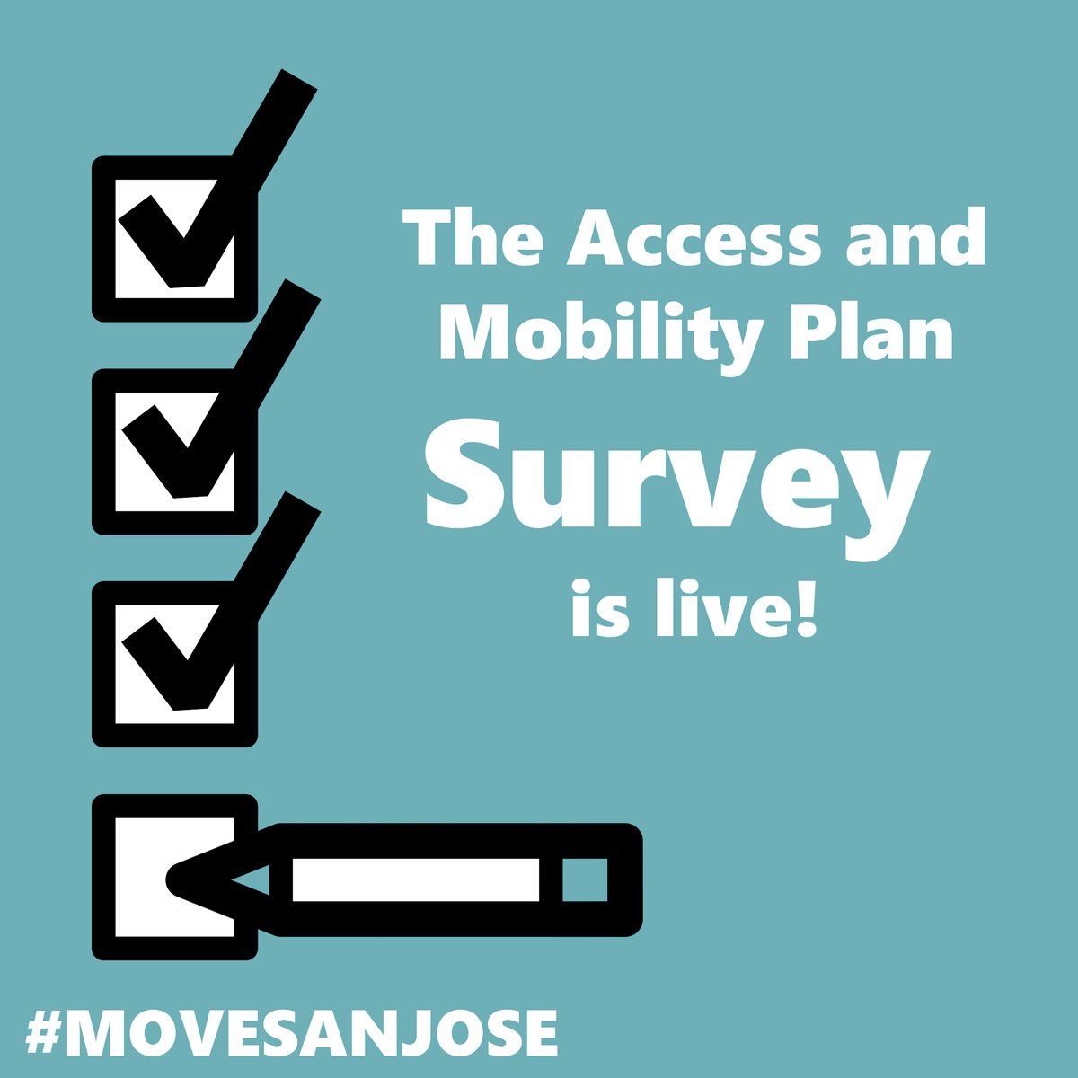 The Access and Mobility Plan Survey is live! By sharing this link with your community, you can help even more! The more responses we get, the better we can meet the transportation needs of everyone in #SanJose! movesanjose.org/access-mobilit… #MoveSanJose #SanJoseCA #SiliconValley