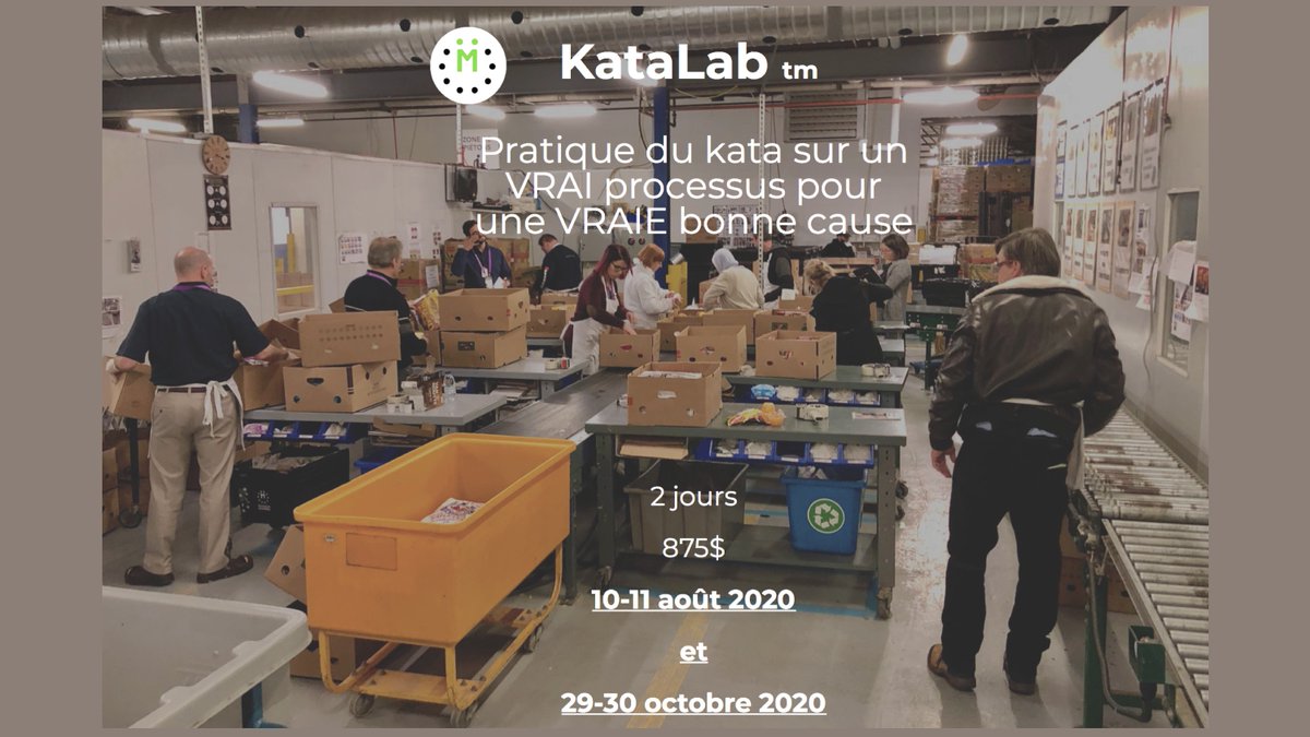 Montreal's KataLAB #4 just finished. It's a regularly-occurring Toyota Kata practice forum at a food bank. Participants practice the Improvement Kata and Coaching Kata for two days on real processes, for a good cause. Next one is Oct. 29-30. katalab.ca