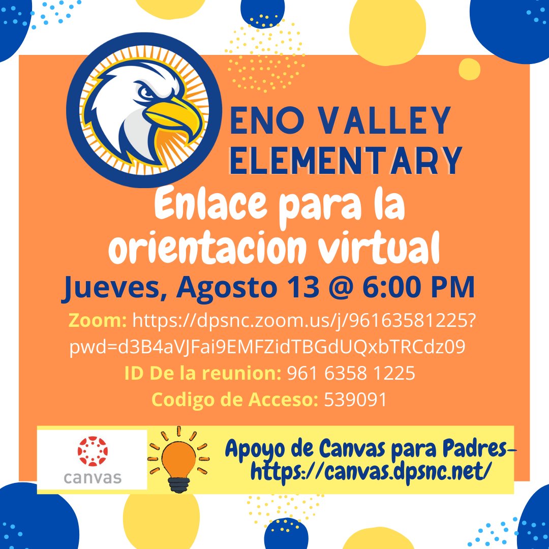 Hi Eno Families! Please Join is for open house tomorrow night! We are so excited to begin an amazing school year with our Scholars! Here’s the zoom link: dpsnc.zoom.us/j/96163581225?…

See you then!