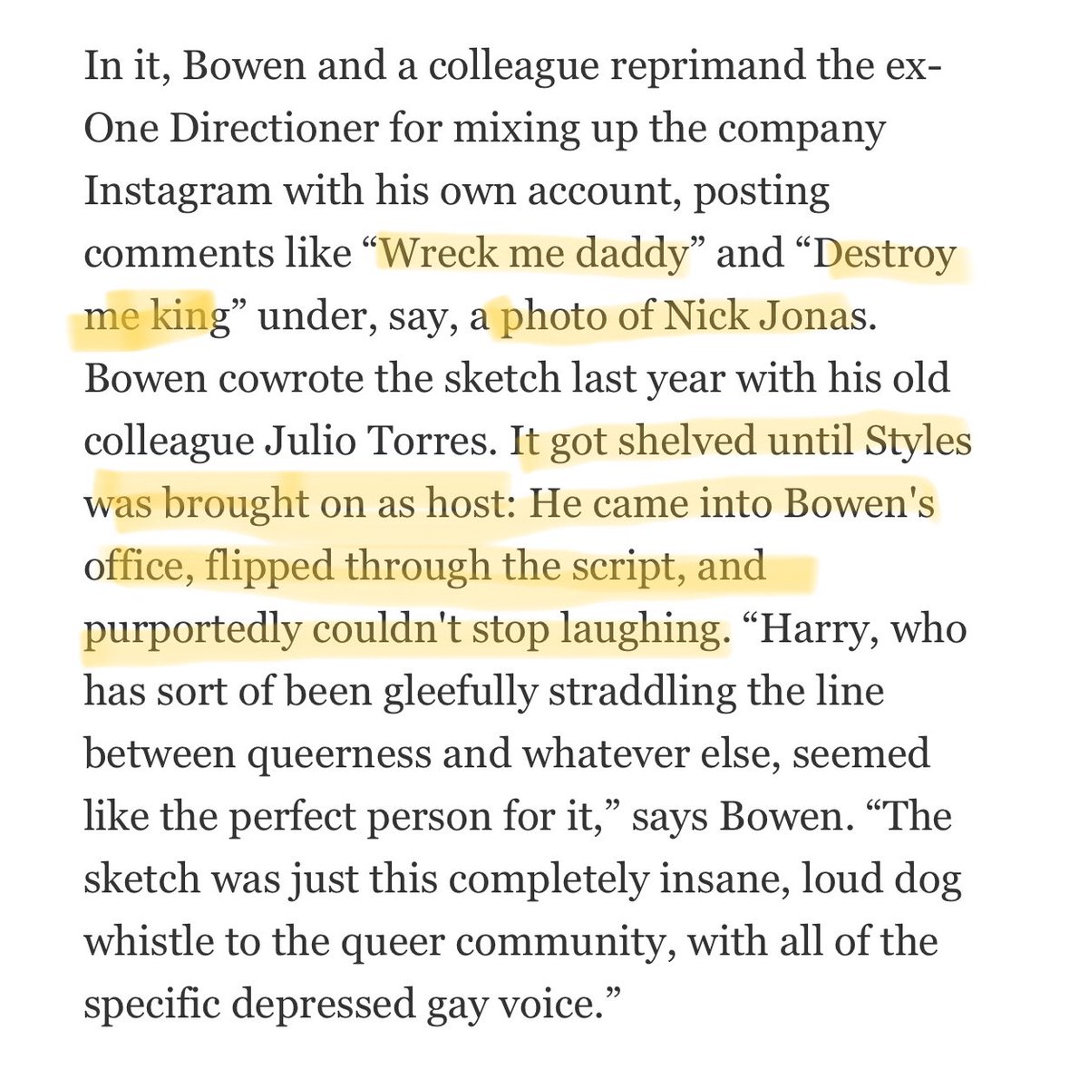 The comments were extremely graphic and similar (if not worst) to comments that we would typically make online. Many celebrities were asked to do this skit before harry and all of them turned it down for being too explicit. Harry however could not stop laughing once he read it