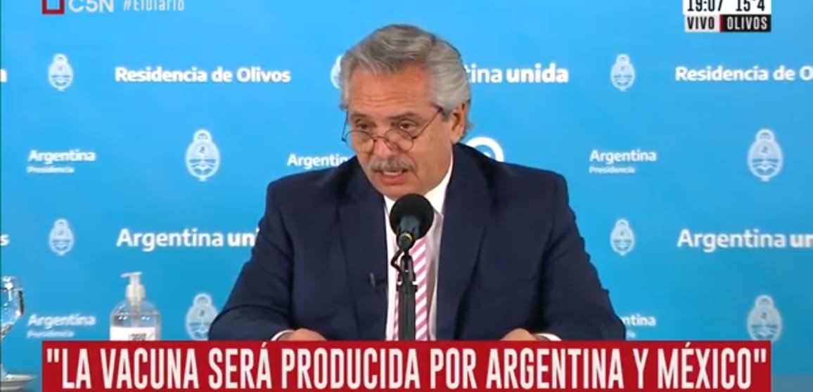 Gran anuncio de <a href="/alferdez/">Alberto Fernández</a> y <a href="/ginesggarcia/">Gines González García</a>.

📌La producción latinoamericana de la vacuna estará a cargo de 🇦🇷 y 🇲🇽.
📌Le permite a 🇦🇷 acceder entre 6-12 meses antes.
📌Disponible 1er semestre de 2021. 
📌Costará entre 3 y 4 dólares.
📌En el 91% de casos dio resultados positivos.
