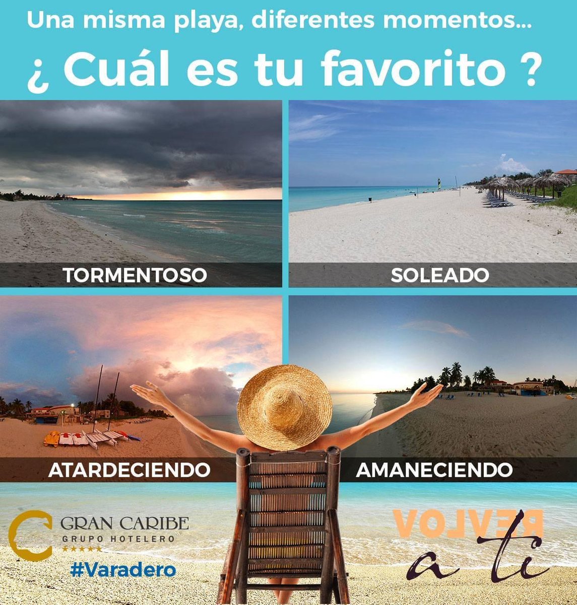 Participa en nuestra encuesta y elige tu momento favorito para #VolverAti en #Varadero. Por supuesto junto a <a href="/grancaribehotel/">Grupo Hotelero Gran Caribe</a>. 

#CubaTuDestinoSeguro <a href="/MinturCuba/">Ministerio Turismo</a>
grancaribehotels.com