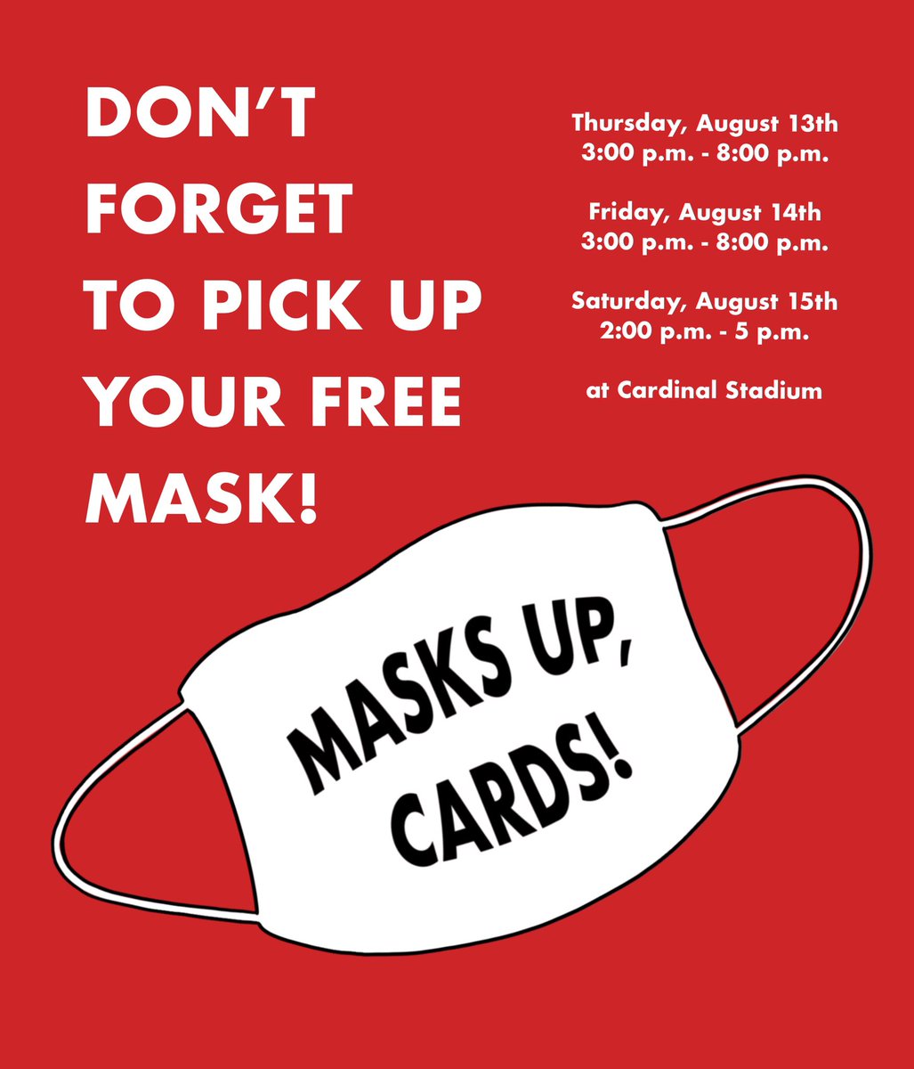 Did you know the University is providing one free reusable mask to every student on campus? Pick yours up at Cardinal Stadium this week!
