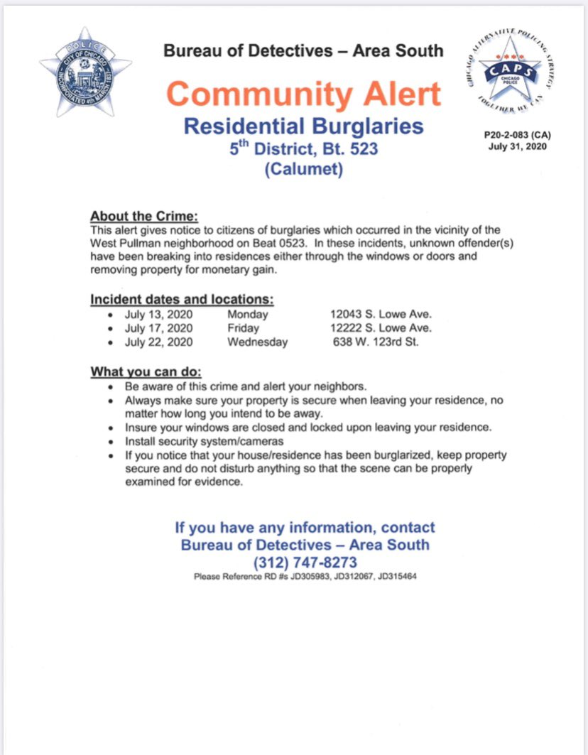 5th District Calumet Attention Community Alert