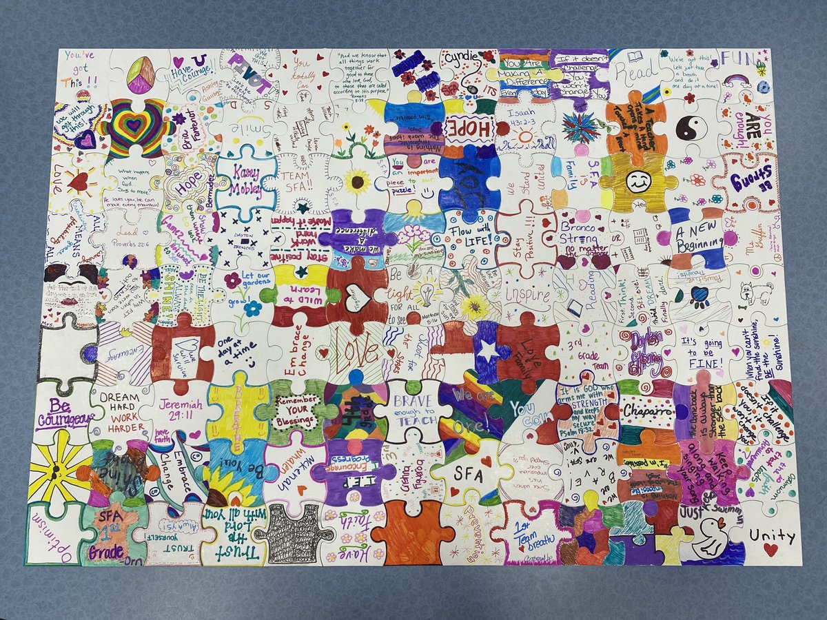 SFAElementary's tweet photo. Our SFA staff shared some words of encouragement today by “Connecting the Pieces”. We are looking forward to a great school year! https://t.co/btD8gLgKtB