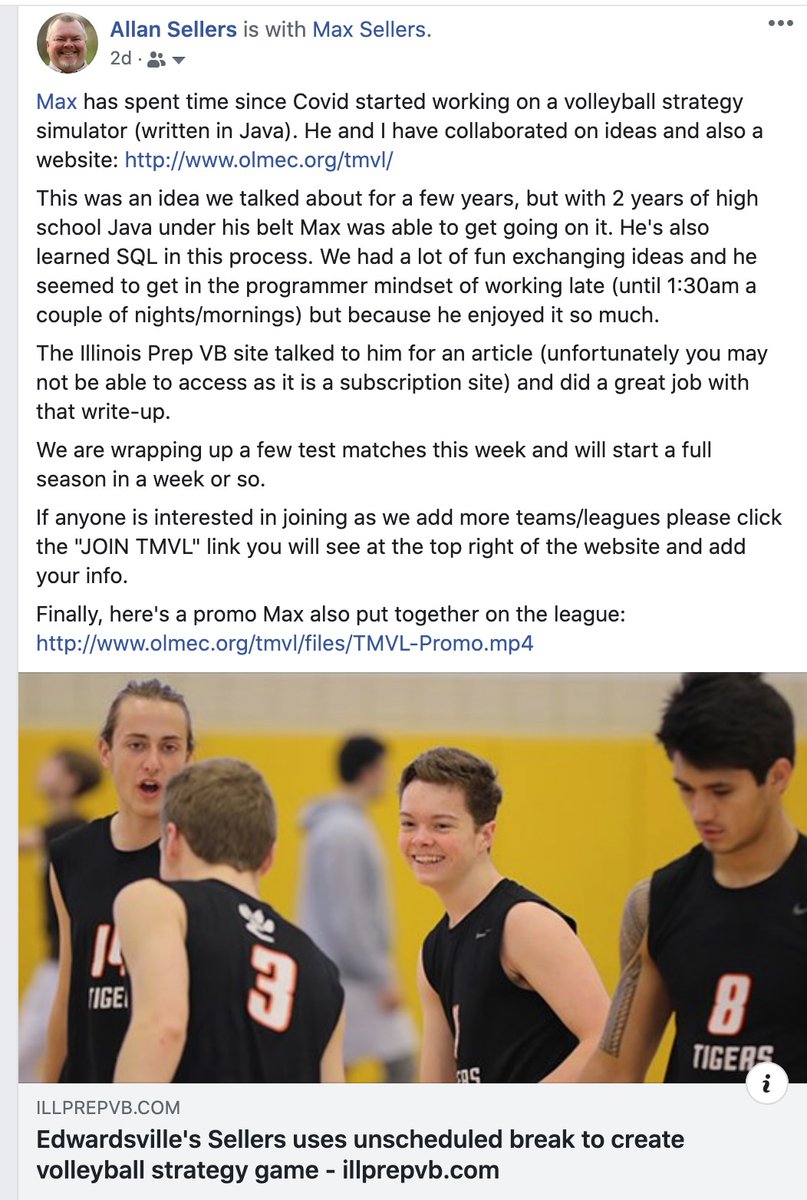 Without volleyball to play during Covid, Max spent the summer working on an online volleyball strategy game that we'd talked about for a couple of years. An article is on the illprepvb site (subscription needed). More in the photos attached, game is at olmec.org/tmvl/