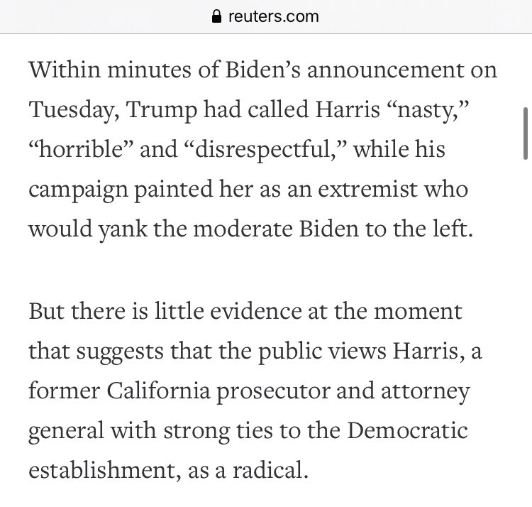  @Reuters would do well to consider if the reason the public doesn’t view Harris as a radical has anything to do with their attempts and those of their colleagues to paint her as anything but a radical.