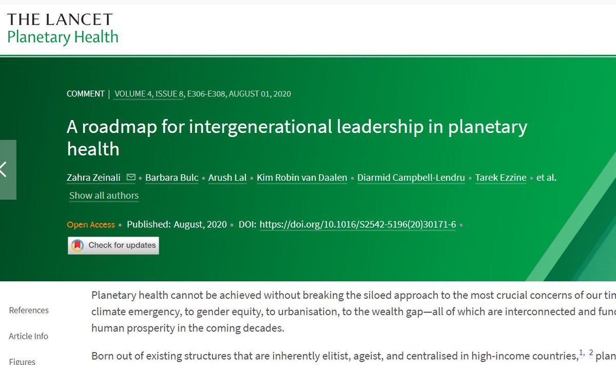 Just published! In @TheLancetPlanet we discuss a roadmap for intergenerational leadership to transform #planetaryhealth!🌏

Read our timely collective comment: bit.ly/2FaWyki
#IYD2020 #YouthDay #31DaysOfYouth #HealthForAll 

Huge thanks for the great leadership of @zr_z!
