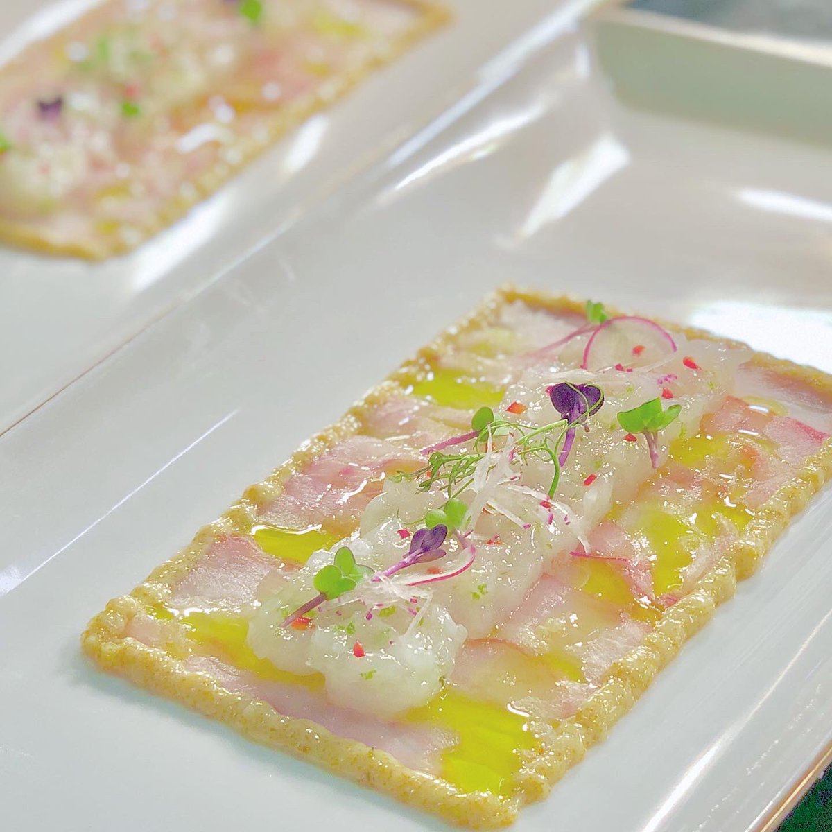 TziovarasDim's tweet photo. Red Seabream #carpaccio with langustines #tartare https://t.co/G8H1rGi3yt