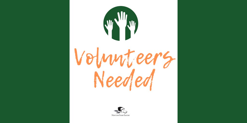 Newton Food Pantry (@newtonfoodpntry) on Twitter photo Volunteers are currently needed for the following positions: Monday AM, Wednesday AM and Wednesday PM shifts. Must be 18 years or older for all positions. Head here for details: bit.ly/NFP-Volunteers
If interested please email volunteercoordinator@newtonfoodpantry.org. Volunteers are currently needed for the following positions: Monday AM, Wednesday AM and Wednesday PM shifts. Must be 18 years or older for all positions. Head here for details: bit.ly/NFP-Volunteers
If interested please email volunteercoordinator@newtonfoodpantry.org.