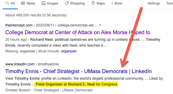 Also: the current "Chief Strategist" of  @CollegeDemsofMA, Timothy Ennis, included in his LinkedIn profile that he was ****a Field Organizer for Neal****, the 15-term incumbent Morse is challenging. This is who engineered this disgusting smear campaign against a young gay Mayor.