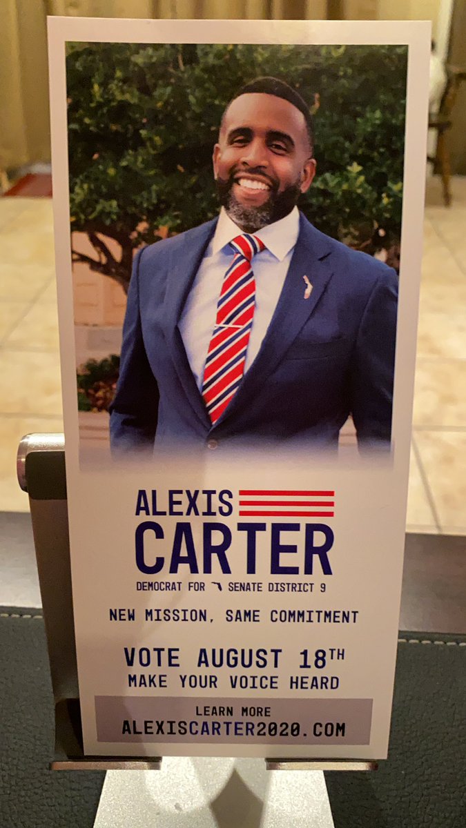 Met <a href="/CarterforFL/">Alexis Carter</a> tonight. Was very impressed! If you are undecided for FL Senate District 9 I would urge you to take a second look at this gentleman! I truly believe he's a politician who will work for and listen to the people! #ACarter4FL