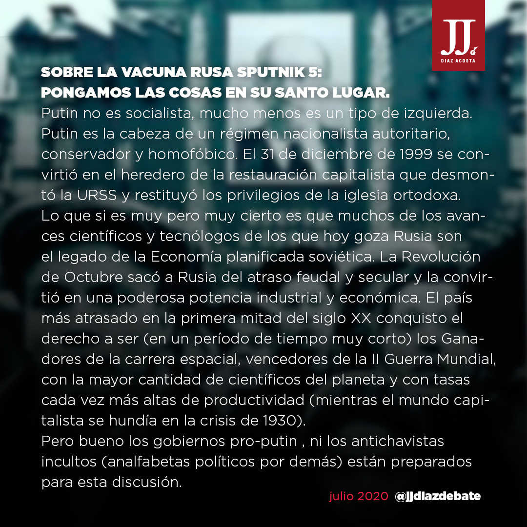 JJDebate's tweet image. Sobre la vacuna rusa sputnik 5: pongamos las cosas en su santo lugar 

(Texto en la imagen) 

#vacunaRusa #vacunaSpunik #Pandemia #cuarentena
