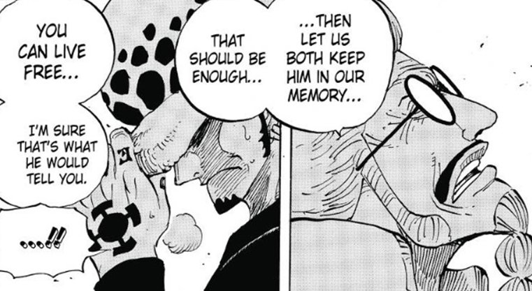 Law and Sengoku just like lufffy and garp, are very similar but went different paths, that's why I really like the panel of law looking down while Sengoku looks up, like a ying and yang.