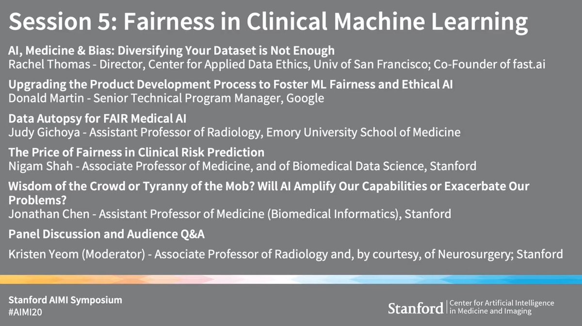 This talk was part of  @StanfordAIMI session on Fairness in Clinical Machine Learning, together with  @dxmartinjr  @judywawira  @drnigam  @jonc101xYou can watch here: 