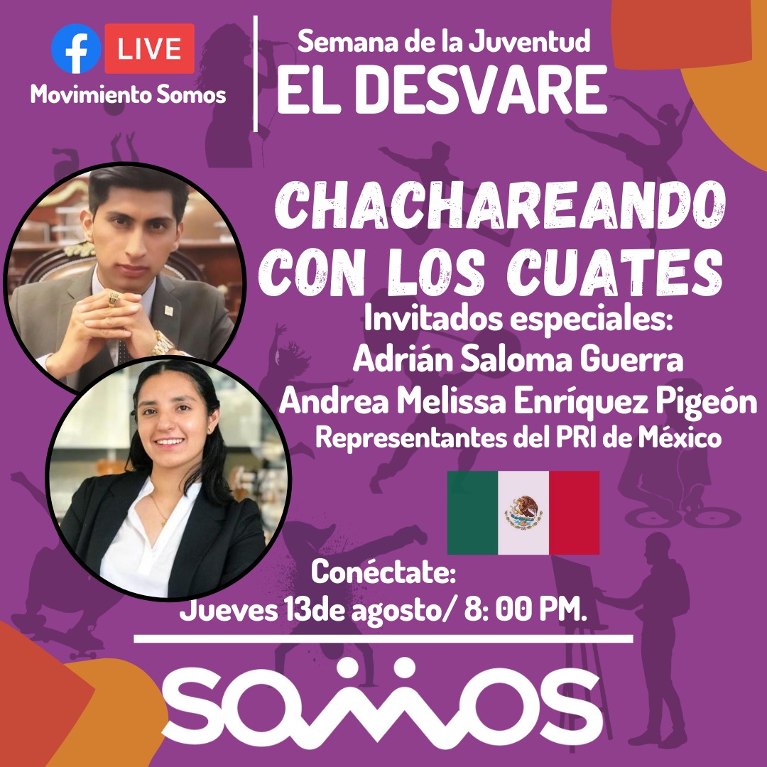 msomoscol's tweet photo. 🗣 #ChachareandoConLosCuates

¡Acompáñanos en nuestra charla con nuestros invitados especiales y líderes del @PRICDMX_ 🇲🇽: Adrián Saloma (@Adriansaama) y Andrea Enríquez (@andrea_epigeon)!

¡Conéctate y disfruta con nosotros de esta #SemanaDeLaJuventud y #ElDesvare! https://t.co/h1UFTmj80W