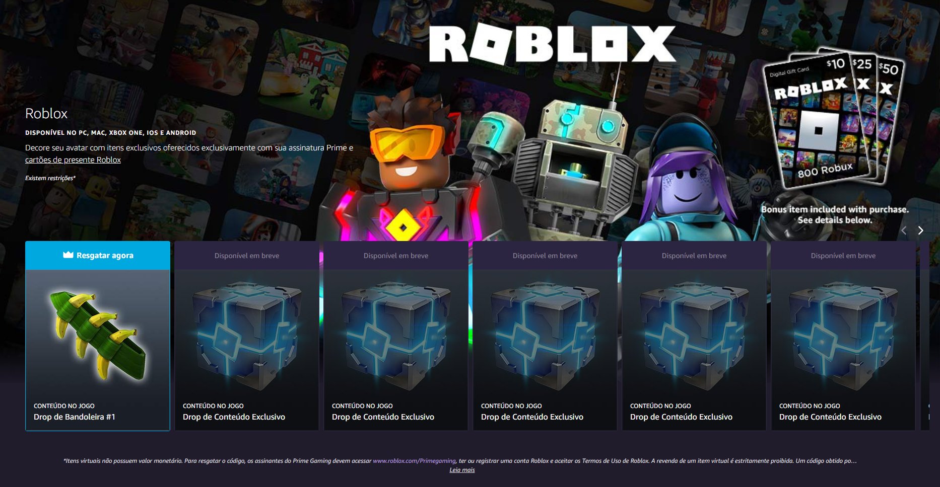 Prime Gaming revela pacote exclusivo para Roblox