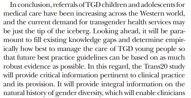 In a September 2019 paper Drs Telfer & Pang declared that the exponential growth of teenagers in gender clinics might in fact be "just the tip of the iceberg".