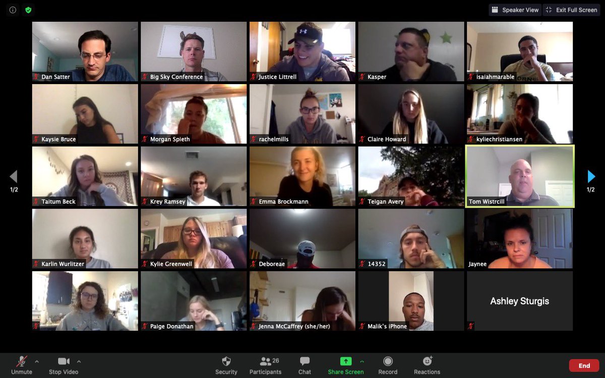 So great to be with ⁦<a href="/BigSkySAAC/">Big Sky SAAC</a>⁩. The future is bright with their leadership and feedback. Great conversation about ⁦<a href="/BigSkyConf/">Big Sky Conference</a>⁩ sports. Stay safe and healthy!