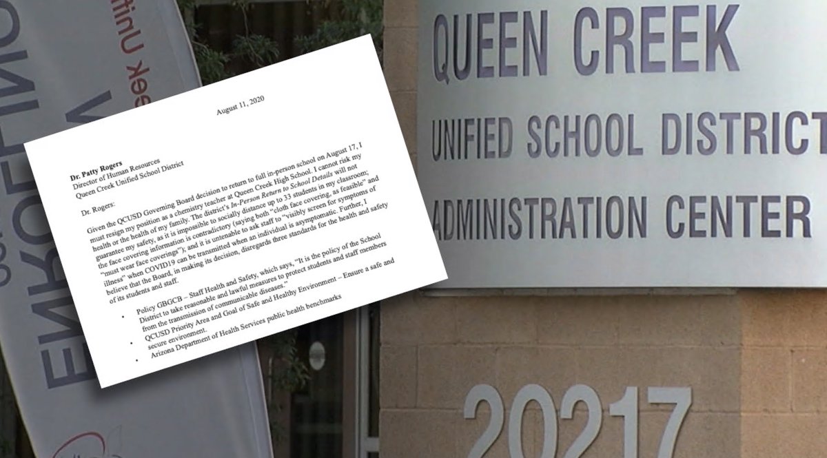 abc15's tweet photo. Queen Creek teachers resign after vote to head back to in-person class: https://t.co/2cB3DGhBL5 #abc15 https://t.co/YvrOkUB6Qf