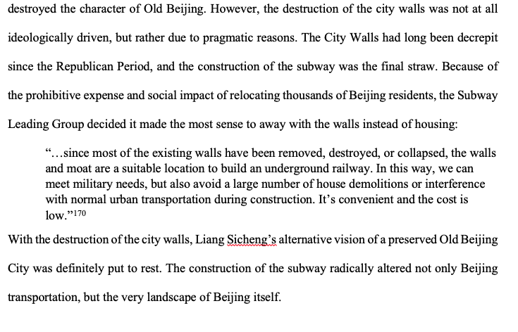 20/ OK, so how do you build a circle line?How convenient - there's a decrepit old wall, relic of imperial times, ringing the city right where you can put a nice subway.Plus: you avoid traffic disruption, you avoid demolishing houses. To Beijing planners, it's a no brainer