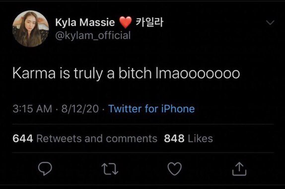 how they know everything they revealed. they revealed this stuff bc after yaebin said the n word & was (rightfully) getting backlash, kyla tweeted this which was pretty tone deaf considering she is korean & white, the issue was regarding the n word which has Nothing to do w her