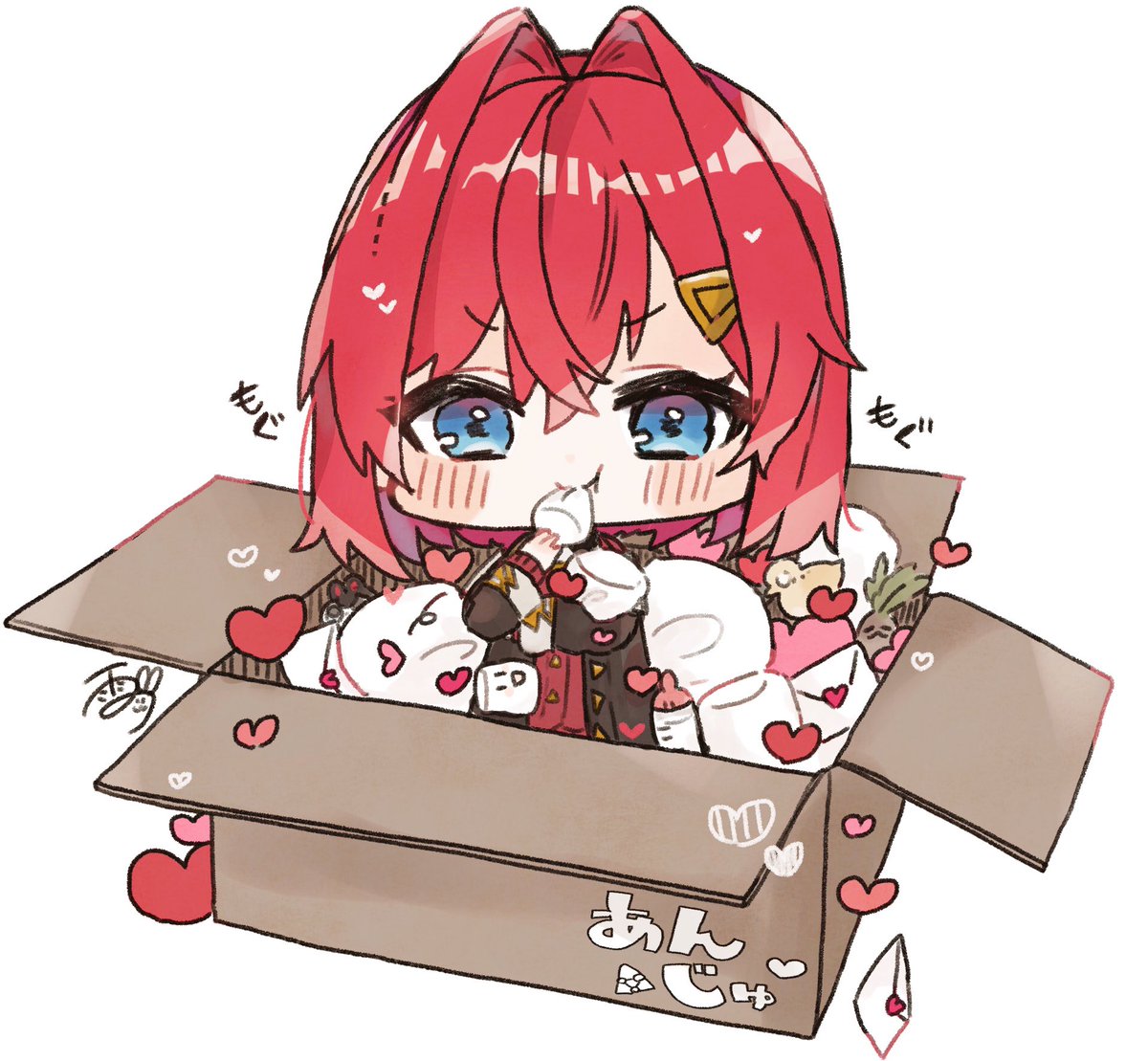 ange katrina 1girl blue eyes jacket red hair solo box chibi  illustration images