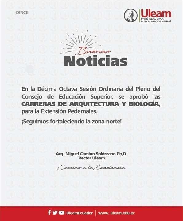 Buenas noticias en nuestra .<a href="/UleamEcuador/">Uleam Ecuador</a>‼