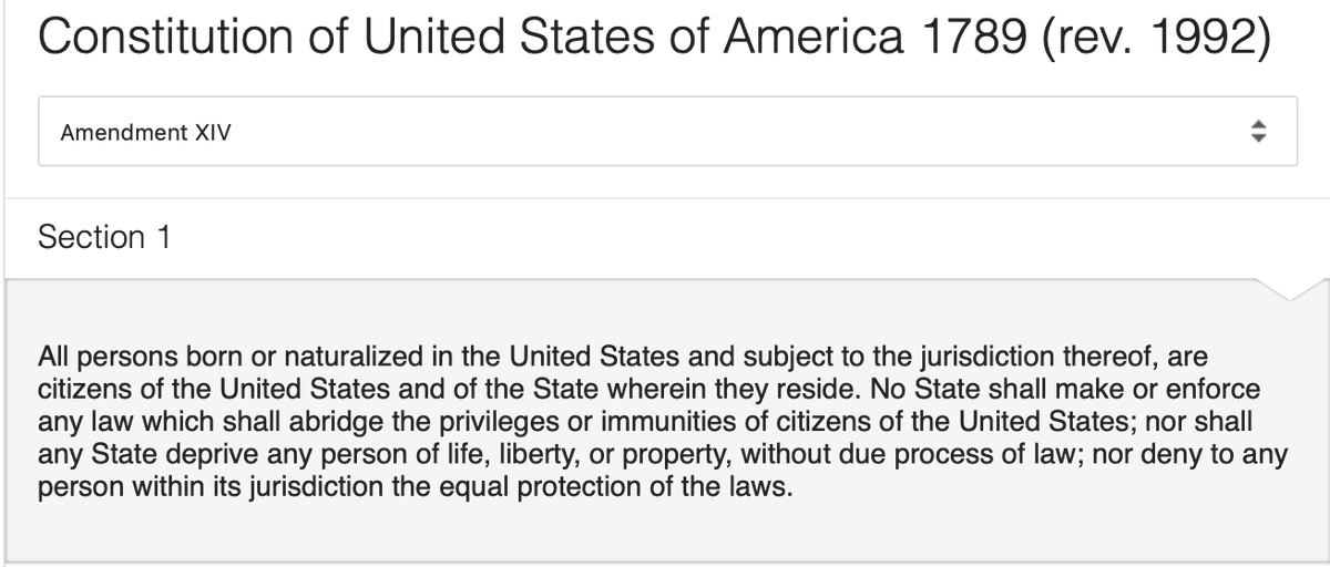 Even someone with, say, a third grade reading level can see that the 14th Amendment defines a citizen as someone born in the US Confederates and racists really really hate the Fourteenth Amendment and want to pretend that it doesn't exist . . .