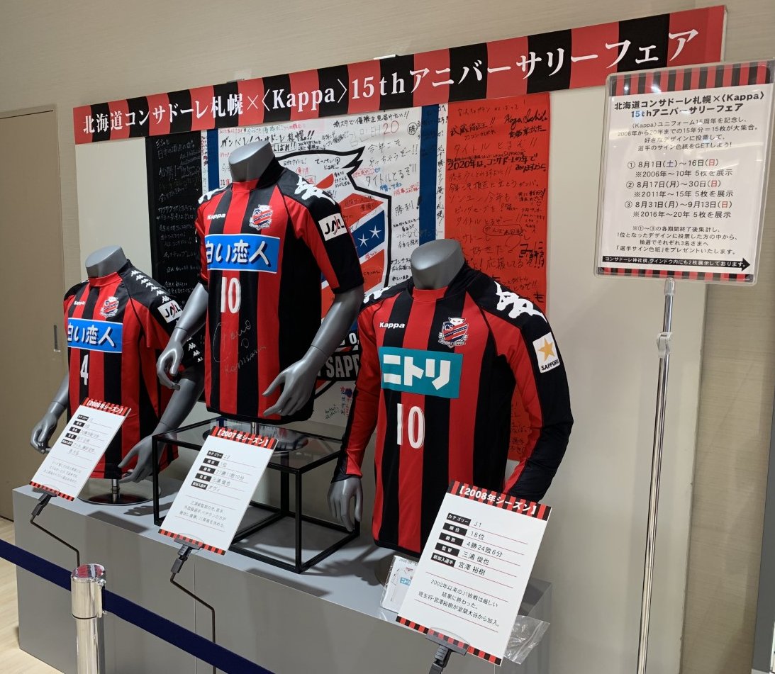 北海道コンサドーレ札幌公式 コンサドーレ Kappa15周年記念 アニバーサリーフェア開催中 クラブパートナーの丸井今井札幌本店 一条館9階 シースペースで歴代のユニフォームが3期間に分かれて登場 16日 日 は06年 10年の ユニフォームを展示 一