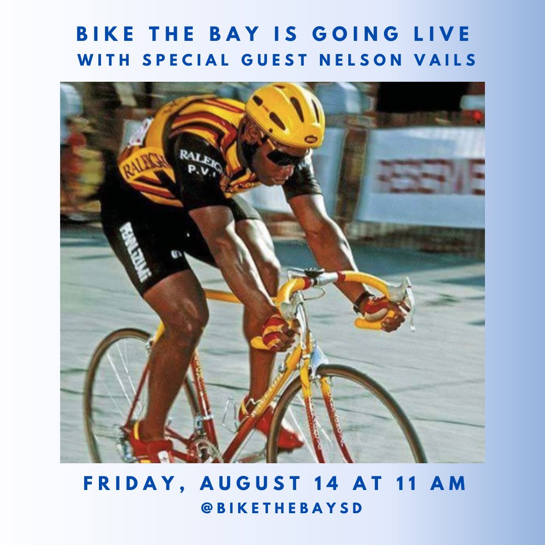 This Friday, we're going live on the <a href="/bikethebaysd/">Bike the Bay</a> Instagram with the legendary <a href="/NelsonVails/">Nelson Vails</a>! 

Tune in at 11 a.m. to talk about all things bikes, Bike The Bay, and where Nelson's riding these days!🏅