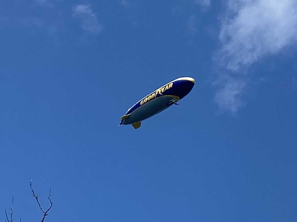 theseedpicker's tweet photo. I work at a river and yesterday the @goodyeartires flew over. River folks immediate retort: “false advertisement” 😁 #2020worstyear #2020jokes The clouds were nice today though. https://t.co/WUunve1bFr