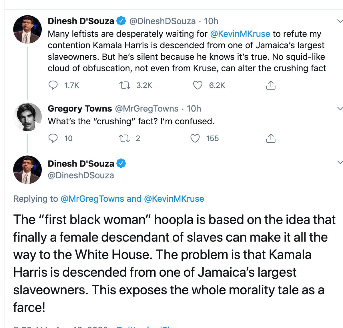 Second, enslaved women were routinely raped by slave owners thereby producing Black children "descended" from slave owners. I know nothing at all about Kamala Harris's father, and I actually don't care unless we are going to examine the lineage of white men as well . . .