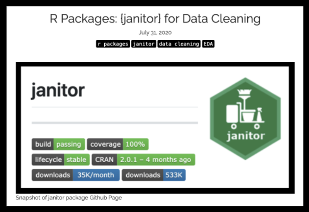 exploring_data's tweet photo. R Packages: {janitor} for Data Cleaning https://t.co/Km6d1VllSI 

New post up at Exploring Data #rstats https://t.co/eFv4l6BPj5