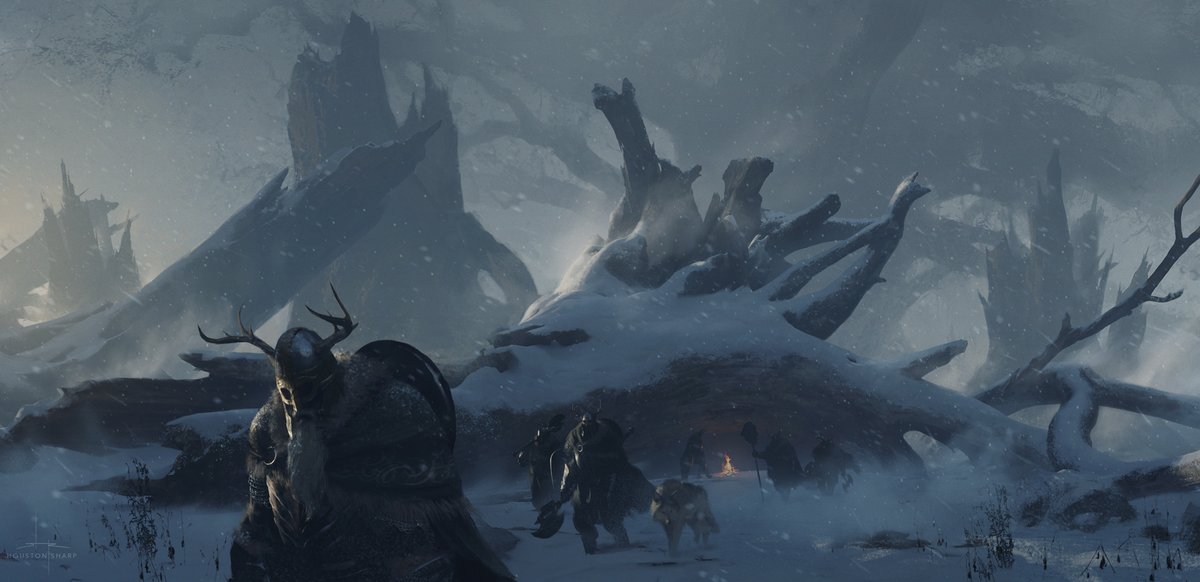 Long ago, when the Millwood Knights lost the forest they called home, they began a journey so long that even thoughts of their sworn enemy washed away, replaced by a vision of a cold and brittle wood.

#DarkSouls #art #painting