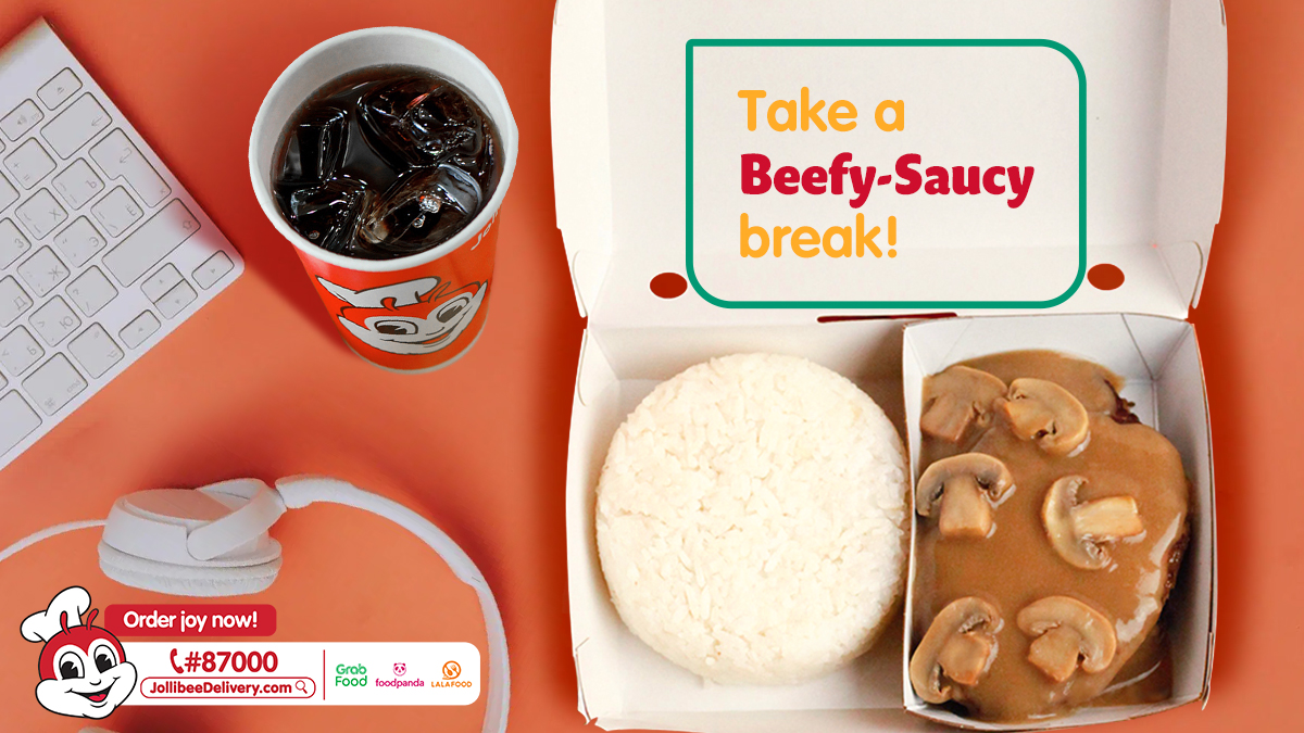 Hi friends, mag beefy-saucy ka na for your lunch break today! Order your  Jollibee Burger Steak now via https://t.co/jqUf50MZ59, #87000, GrabFood, or  foodpanda from 7AM to 9PM!