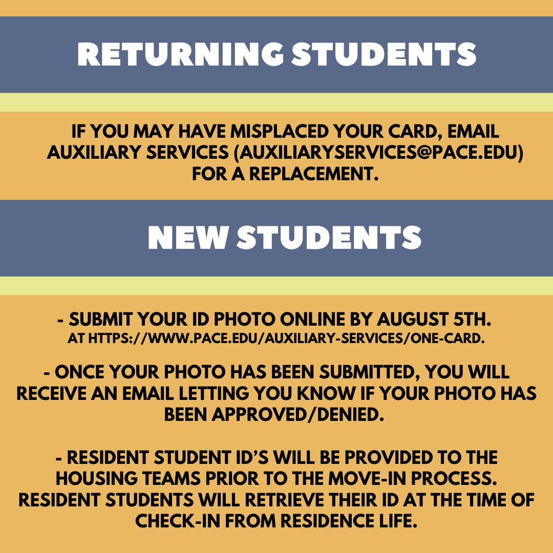 All students must have their Pace ID cards to get into the residence halls!! swipe to read up on how to get your card if you misplaced it or if you are a new student.