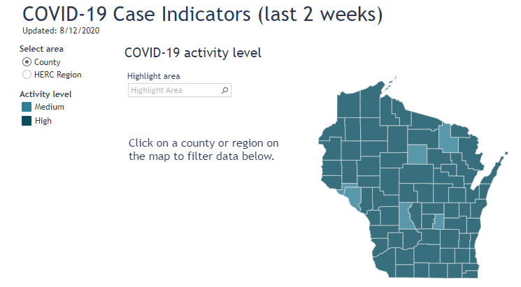 * Only 6 out of 72 Wisconsin counties do not have a high level of covid activity. Legislators can no longer claim that the virus is not a problem in rural areas.