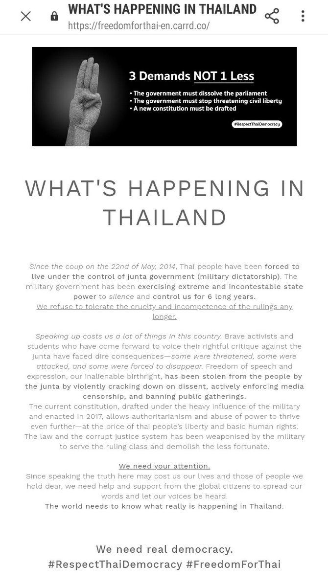 callinmebabe's tweet photo. Thai Citizens are fighting against the dictatorial government in hope we can be free from the authority which has been controlling us for a long time.Please support us.Thank you. 🙏
https://t.co/sXRd2bDHpp

#FreedomForThai #Thailand @BBCBreaking @BBCNews @cnnbrk @NBCNews @CBSNews https://t.co/fZ7vkAeACL