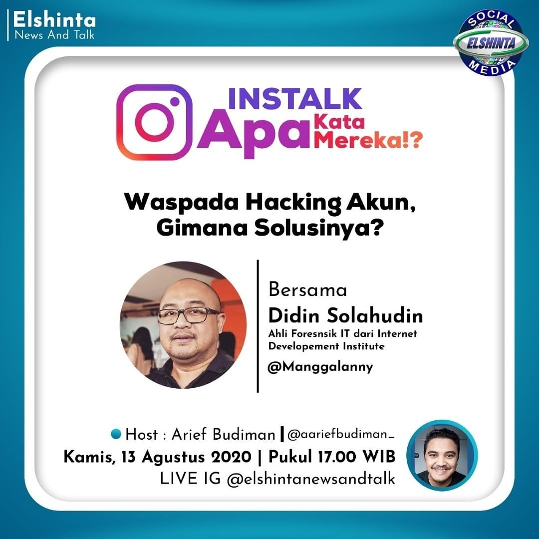 institute_id's tweet photo. @RadioElshinta Pernah ga ngerasain akun medsosnya di-hack orang?
Harus tahu nih soal internet hacking.
Yuk simak di Live IG @RadioElshinta jam 17 nanti bersama ahli forensik IT dan Ketua Pengawas @institute_id om @patakaid
#ElshintaInstalk
#idinstitute
#idinstitutexplain https://t.co/SDghUSn4no